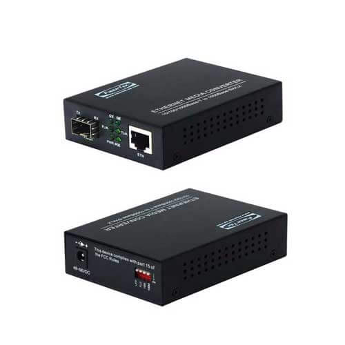 Front and back panel views of commercial Gigabit Ethernet POE Converter