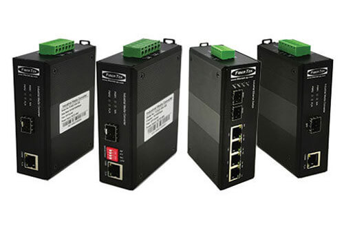 A group of Industrial Ethernet to Fiber Converters