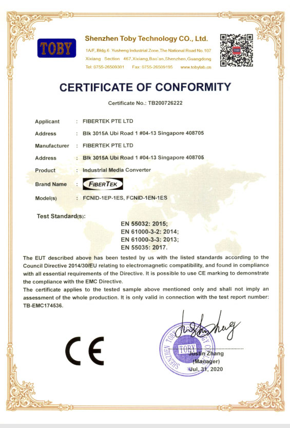 CE certificate under EMC directive for FCNID-1EP & FCNID-1EN