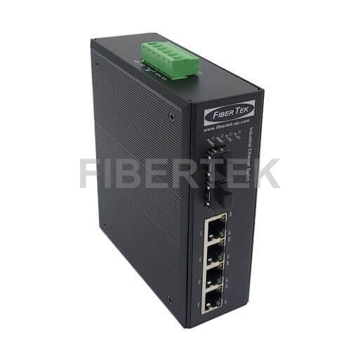 Side view of Industrial Gigabit Ethernet Converter FCNID-4GN-2GS Series with 2 SFP slots and 4 RJ45 ports