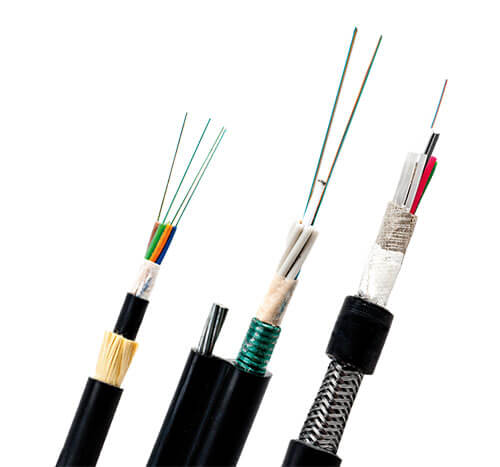 Group of custom fiber optic cables with different constructions